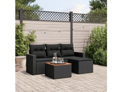 vidaXL 5-dielna záhradná súprava pohoviek s vankúšmi čierna polyratan