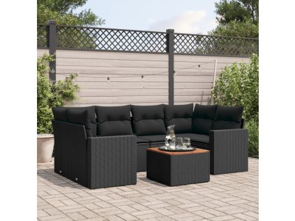 vidaXL 7-dielna záhradná súprava pohoviek s vankúšmi čierna polyratan
