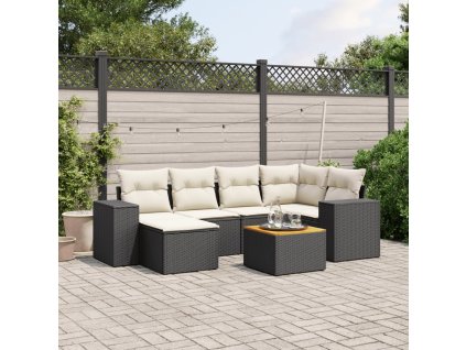 vidaXL 7-dielna záhradná súprava pohoviek s vankúšmi čierna polyratan