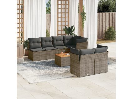 vidaXL 8-dielna záhradná súprava pohoviek s vankúšmi sivá polyratanová