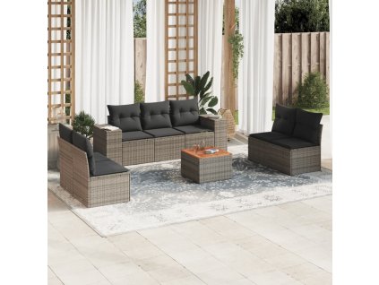 vidaXL 8-dielna záhradná súprava pohoviek s vankúšmi sivá polyratanová