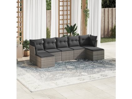 vidaXL 7-dielna záhradná súprava pohoviek s vankúšmi sivá polyratanová