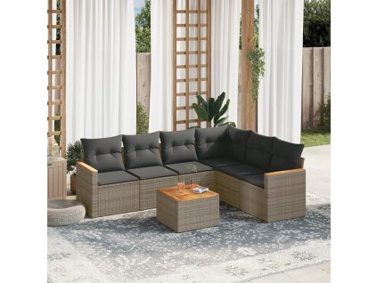 vidaXL 7-dielna záhradná súprava pohoviek s vankúšmi sivá polyratanová