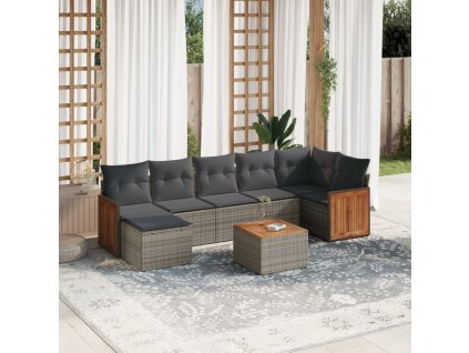 vidaXL 8-dielna záhradná súprava pohoviek s vankúšmi sivá polyratanová