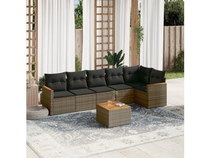 vidaXL 7-dielna záhradná súprava pohoviek s vankúšmi sivá polyratanová