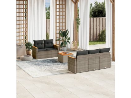 vidaXL 6-dielna záhradná sedacia súprava s podložkami polyratan sivá