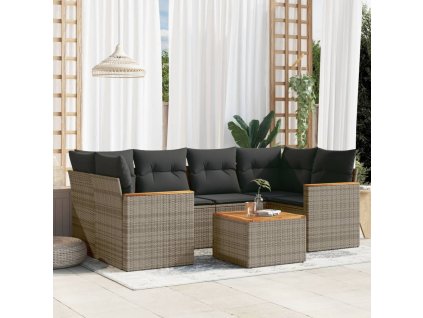 vidaXL 7-dielna záhradná súprava pohoviek s vankúšmi sivá polyratanová