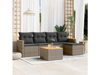 vidaXL 6-dielna záhradná sedacia súprava s podložkami polyratan sivá