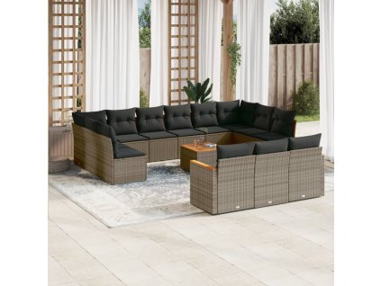 vidaXL 14-dielna záhradná sedacia súprava s vankúšmi sivá polyratan