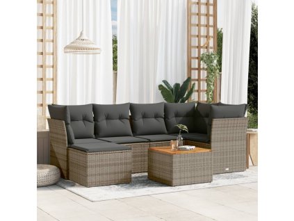 vidaXL 7-dielna záhradná súprava pohoviek s vankúšmi sivá polyratanová