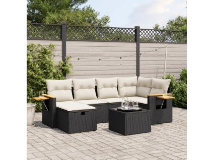 vidaXL 7-dielna záhradná súprava pohoviek s vankúšmi čierna polyratan