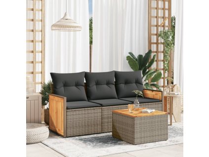 vidaXL 4-dielna záhradná sedacia súprava a vankúše polyratan sivá