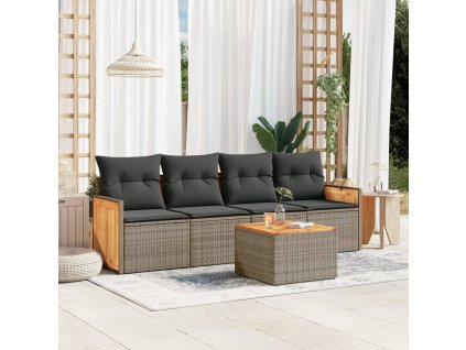 vidaXL 5-dielna záhradná súprava pohoviek s vankúšmi sivá polyratanová