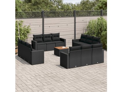 vidaXL 13-dielna záhr. jedálenská súprava s vankúšmi čierna polyratan