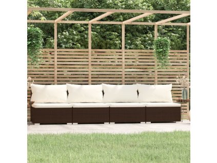 vidaXL 4-miestna pohovka s vankúšmi hnedá polyratanová