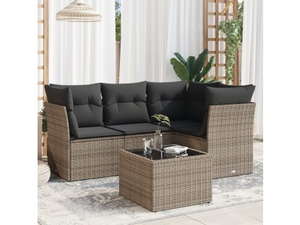 vidaXL 5-dielna záhradná súprava pohoviek s vankúšmi sivá polyratanová