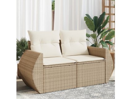 vidaXL Záhradná pohovka s vankúšmi 2-miestna béžová polyratanová