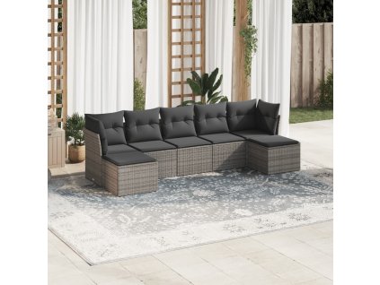 vidaXL 7-dielna záhradná súprava pohoviek s vankúšmi sivá polyratanová