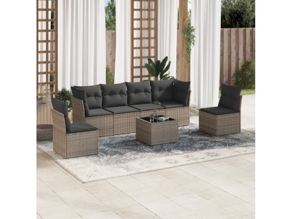 vidaXL 7-dielna záhradná súprava pohoviek s vankúšmi sivá polyratanová