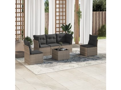 vidaXL 6-dielna záhradná sedacia súprava s podložkami polyratan sivá