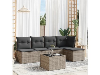 vidaXL 6-dielna záhradná sedacia súprava s podložkami polyratan sivá