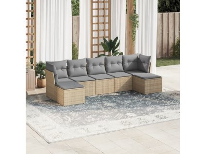 vidaXL 7-dielna záhradná sedacia súprava a vankúše béžová polyratan