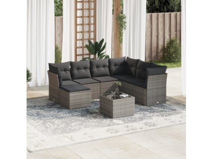 vidaXL 8-dielna záhradná súprava pohoviek s vankúšmi sivá polyratanová