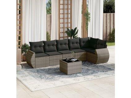 vidaXL 7-dielna záhradná súprava pohoviek s vankúšmi sivá polyratanová