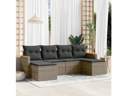 vidaXL 6-dielna záhradná sedacia súprava s podložkami polyratan sivá