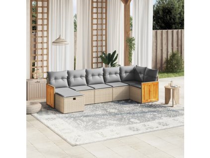 vidaXL 7-dielna záhr. jedálenská sada s vankúšmi mix béžovej polyratan