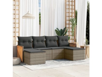 vidaXL 6-dielna záhradná sedacia súprava s podložkami polyratan sivá