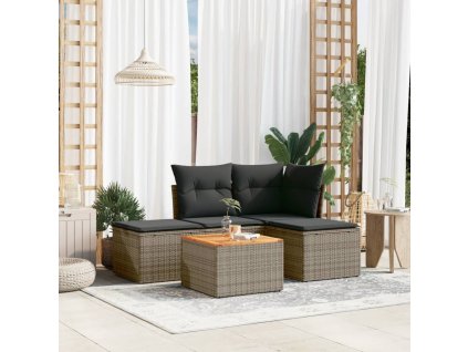 vidaXL 5-dielna záhradná súprava pohoviek s vankúšmi sivá polyratanová