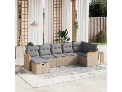 vidaXL 7-dielna záhr. jedálenská sada s vankúšmi mix béžovej polyratan