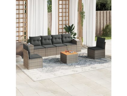 vidaXL 7-dielna záhradná súprava pohoviek s vankúšmi sivá polyratanová