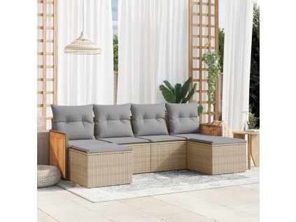 vidaXL 6-dielna záhradná súprava pohoviek s vankúšmi béžová polyratan