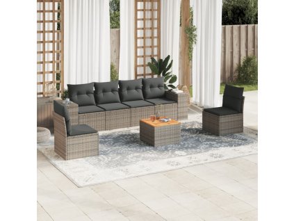 vidaXL 7-dielna záhradná súprava pohoviek s vankúšmi sivá polyratanová