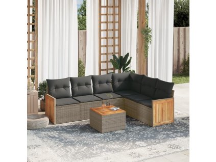 vidaXL 7-dielna záhradná súprava pohoviek s vankúšmi sivá polyratanová