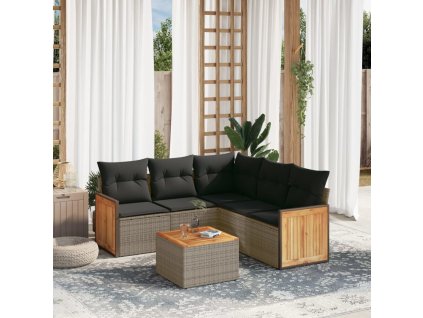 vidaXL 6-dielna záhradná sedacia súprava s podložkami polyratan sivá