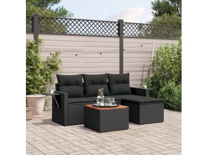 vidaXL 5-dielna záhradná súprava pohoviek s vankúšmi čierna polyratan