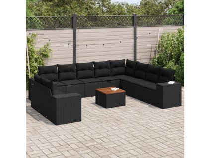 vidaXL 11-dielna záhradná sedacia súprava vankúše polyratan čierna