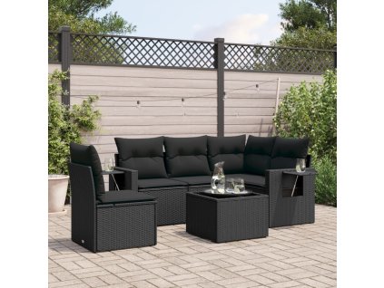 vidaXL 6-dielna záhradná súprava pohoviek s vankúšmi čierna polyratan