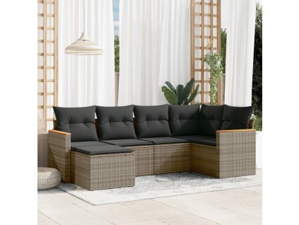 vidaXL 6-dielna záhradná sedacia súprava s podložkami polyratan sivá