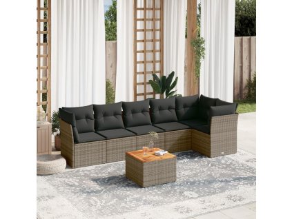 vidaXL 7-dielna záhradná súprava pohoviek s vankúšmi sivá polyratanová