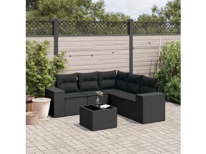 vidaXL 6-dielna záhradná súprava pohoviek s vankúšmi čierna polyratan