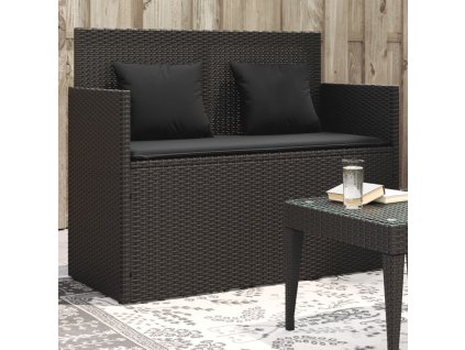 vidaXL Záhradná lavička s podložkami čierna polyratan