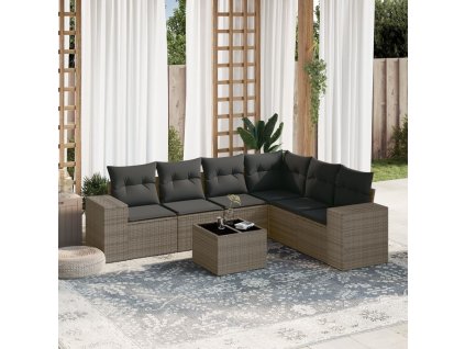 vidaXL 7-dielna záhradná súprava pohoviek s vankúšmi sivá polyratanová