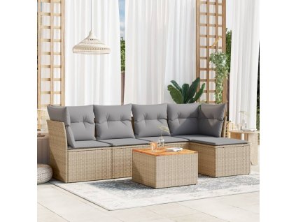 vidaXL 6-dielna záhradná súprava pohoviek s vankúšmi béžová polyratan