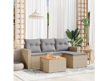 vidaXL 5-dielna záhradná súprava pohoviek s vankúšmi béžová polyratan