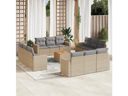 vidaXL 13-dielna záhradná súprava pohoviek s vankúšmi béžová polyratan