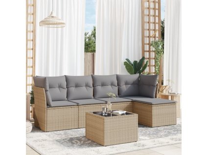 vidaXL 6-dielna záhradná súprava pohoviek s vankúšmi béžová polyratan